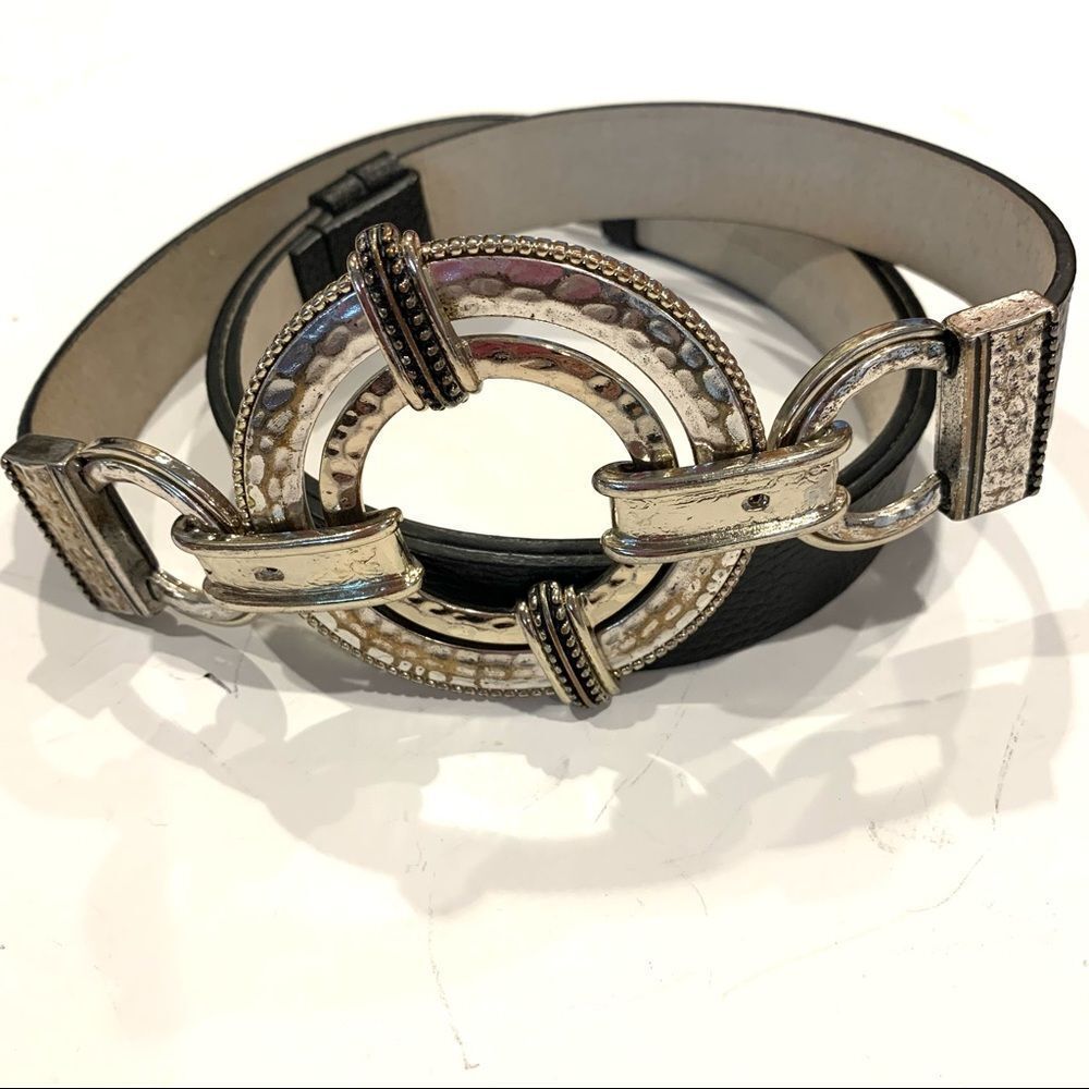 Chico’s Black Pebbled Leather Belt With‎ Silver Buckle